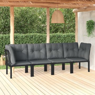 vidaXL 4-delige Loungeset poly rattan zwart en grijs