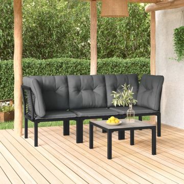 vidaXL 4-delige Loungeset poly rattan zwart en grijs