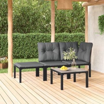 vidaXL 4-delige Loungeset poly rattan zwart en grijs