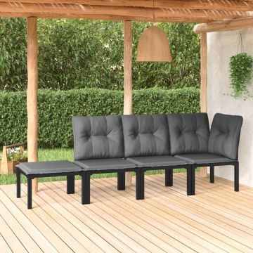 vidaXL 4-delige Loungeset poly rattan zwart en grijs