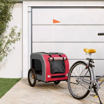 vidaXL-Hondenfietskar-oxfordstof-en-ijzer-rood-en-grijs