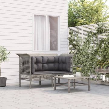 vidaXL Tuinhoekbanken met kussens 2 st poly rattan grijs