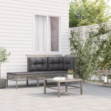 vidaXL 3-delige Loungeset met kussens poly rattan grijs