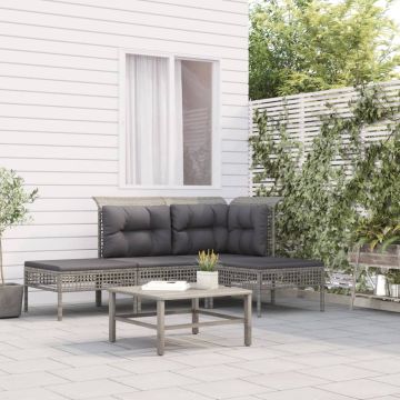 vidaXL 4-delige Loungeset met kussens poly rattan grijs