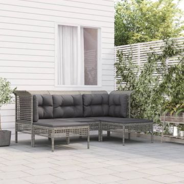 vidaXL 5-delige Loungeset met kussens poly rattan grijs