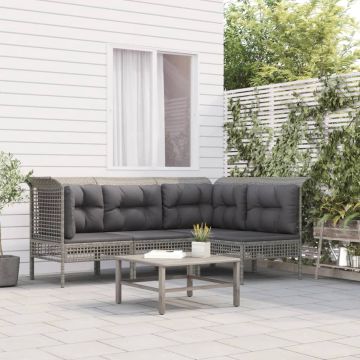 vidaXL 4-delige Loungeset met kussens poly rattan grijs