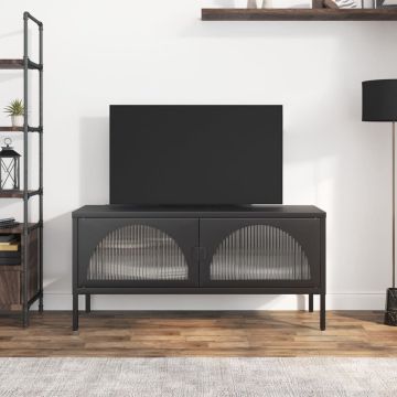 vidaXL Tv-meubel 105x35x50 cm glas en staal zwart