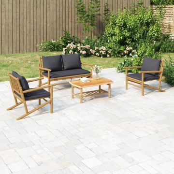 vidaXL 4-delige Loungeset met kussens bamboe donkergrijs