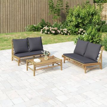 vidaXL 3-delige Loungeset met kussens bamboe donkergrijs