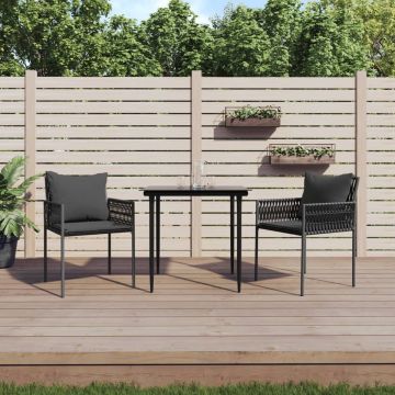 vidaXL Tuinstoelen 2 st met kussens 54x61x83 cm poly rattan zwart