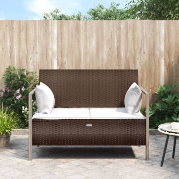 vidaXL Tuinbank 2-zits met kussens poly rattan bruin