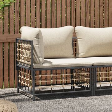 vidaXL Tuinhoekbank met beige kussens poly rattan