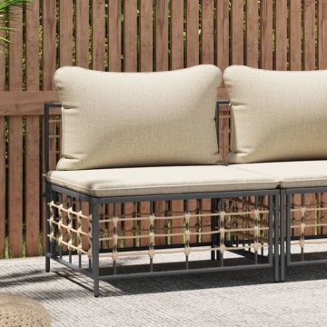 vidaXL Tuinmiddenbank met beige kussens poly rattan