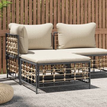 vidaXL Tuinvoetenbank met beige kussen poly rattan