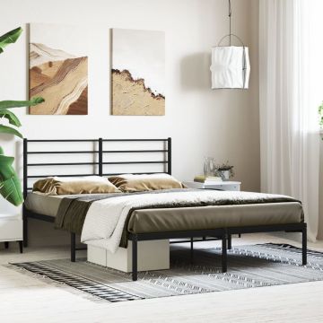 vidaXL Bedframe met hoofdbord metaal zwart 140x190 cm