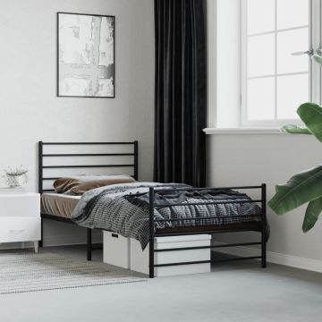 vidaXL Bedframe met hoofd- en voeteneinde metaal zwart 75x190 cm