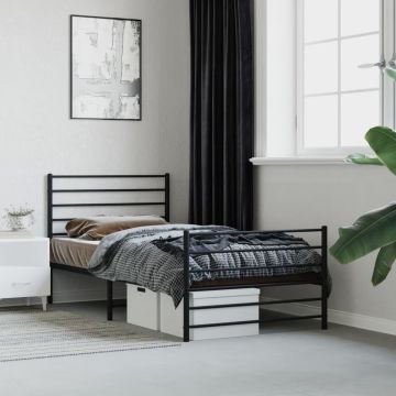 vidaXL Bedframe met hoofd- en voeteneinde metaal zwart 100x190 cm