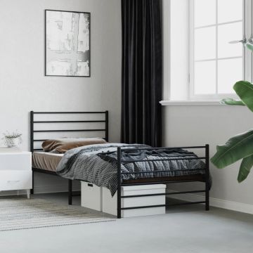 vidaXL Bedframe met hoofd- en voeteneinde metaal zwart 100x200 cm