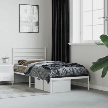 vidaXL Bedframe met hoofdbord metaal wit 75 x 190 cm