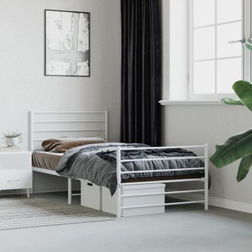 vidaXL Bedframe met hoofd- en voeteneinde metaal wit 100x190 cm