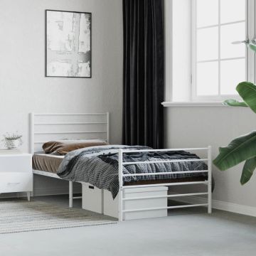 vidaXL Bedframe met hoofd- en voeteneinde metaal wit 100x200 cm