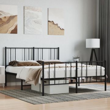 vidaXL Bedframe met hoofd- en voeteneinde metaal zwart 135x190 cm