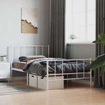 vidaXL Bedframe met hoofd- en voeteneinde metaal wit 75x190 cm