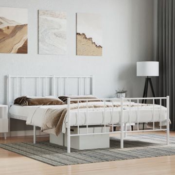 vidaXL Bedframe met hoofd- en voeteneinde metaal wit 140x190 cm