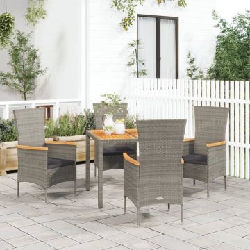 vidaXL 5-delige Tuinset met kussens poly rattan grijs