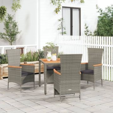 vidaXL 5-delige Tuinset met kussens poly rattan grijs