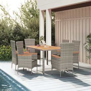 vidaXL 7-delige Tuinset met kussens poly rattan grijs