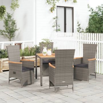 vidaXL 5-delige Tuinset met kussens poly rattan grijs