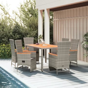 vidaXL 7-delige Tuinset met kussens poly rattan grijs