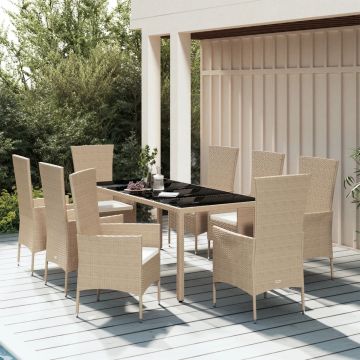 vidaXL 9-delige Tuinset met kussens poly rattan beige