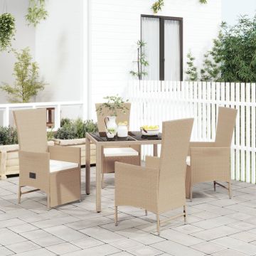 vidaXL 5-delige Tuinset met kussens poly rattan beige