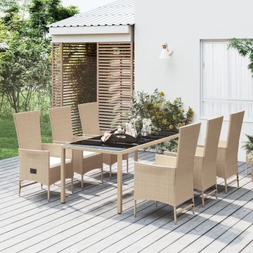 vidaXL 7-delige Tuinset met kussens poly rattan beige