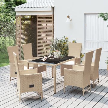 vidaXL 7-delige Tuinset met kussens poly rattan beige