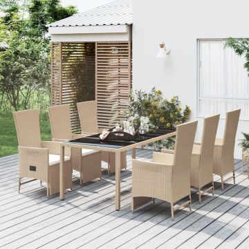 vidaXL 7-delige Tuinset met kussens poly rattan beige