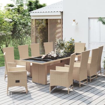 vidaXL 11-delige Tuinset met kussens poly rattan beige