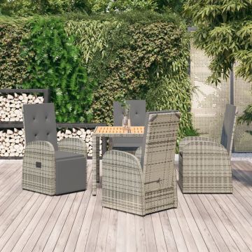 vidaXL 5-delige Tuinset met kussens poly rattan grijs