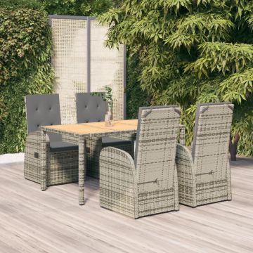 vidaXL 5-delige Tuinset met kussens poly rattan grijs