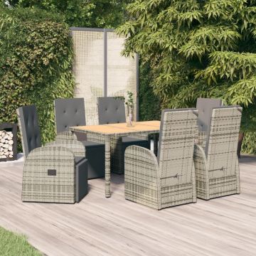 vidaXL 7-delige Tuinset met kussens poly rattan grijs