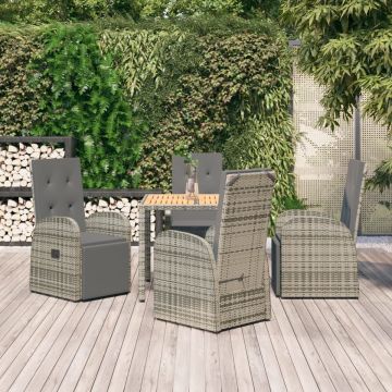 vidaXL 5-delige Tuinset met kussens poly rattan grijs