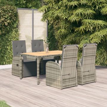 vidaXL 5-delige Tuinset met kussens poly rattan grijs