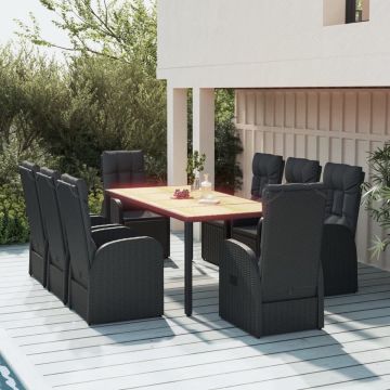 vidaXL 9-delige Tuinset poly rattan zwart