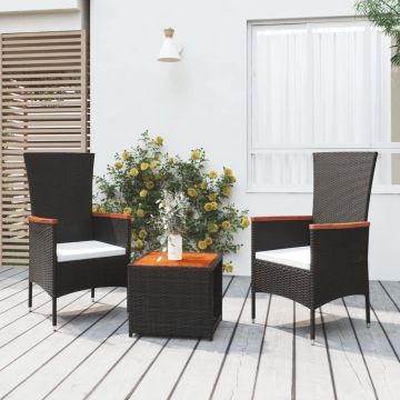 vidaXL 3-delige Loungeset poly rattan en massief acaciahout zwart