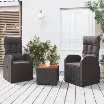 vidaXL 3-delige Loungeset poly rattan en massief acaciahout zwart