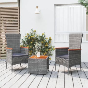 vidaXL 3-delige Loungeset poly rattan en massief acaciahout grijs