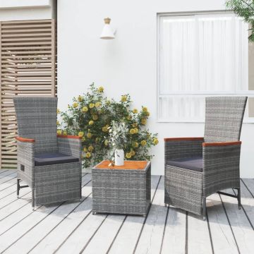 vidaXL 3-delige Loungeset poly rattan en massief acaciahout grijs