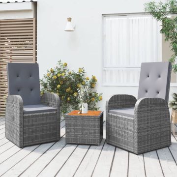 vidaXL 3-delige Loungeset poly rattan en massief acaciahout grijs